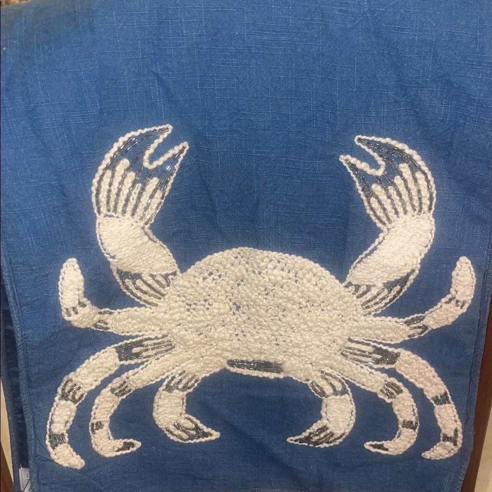 Crab beaded embroidered Table Runner 71x14”